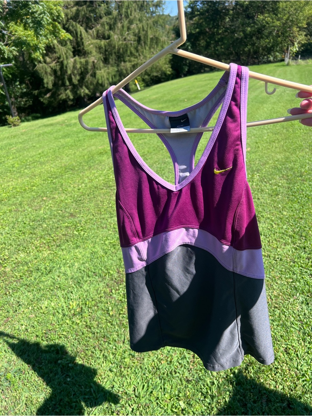 Vintage Nike Women’s Purple and Gray Colorblock Racerback Tank